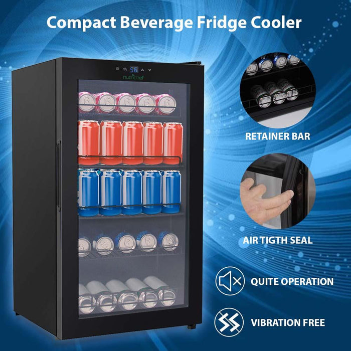 Compact Beverage Fridge Cooler - Can Beverage Chiller Refrigerator (132 Can Capacity)