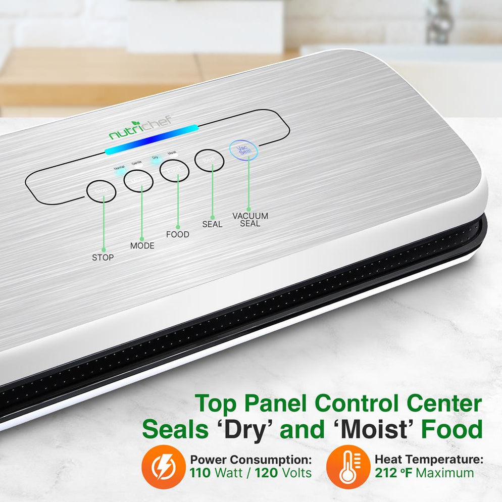 NutriChef Automatic Food Vacuum Sealer – PKVS18SL, Silver, 2 Channel Sealing Modes