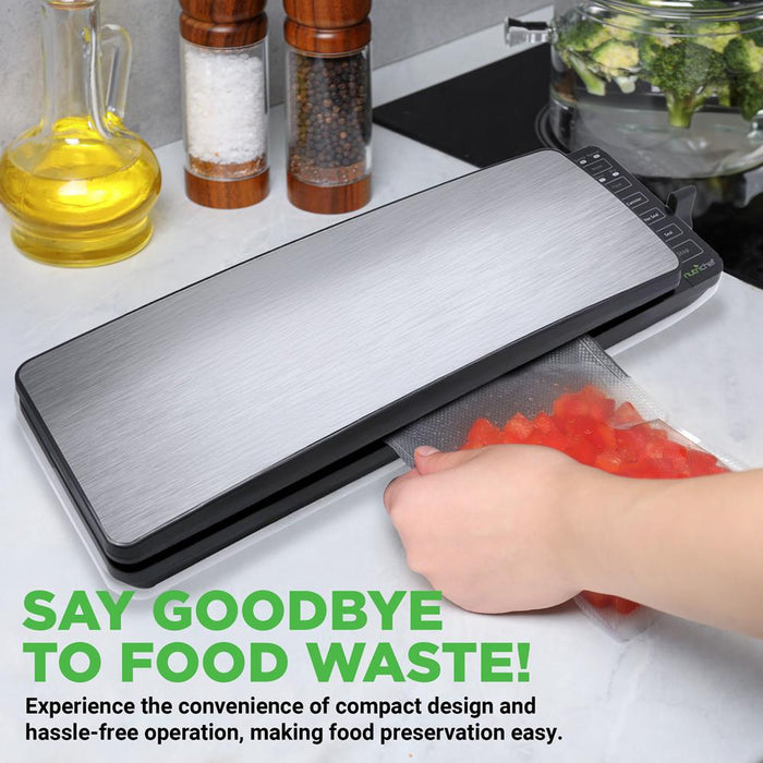 Automatic Food Vacuum Sealer - Electric Air Sealing Preserver System With Reusable Vacuum Food Bags (Stainless Steel)