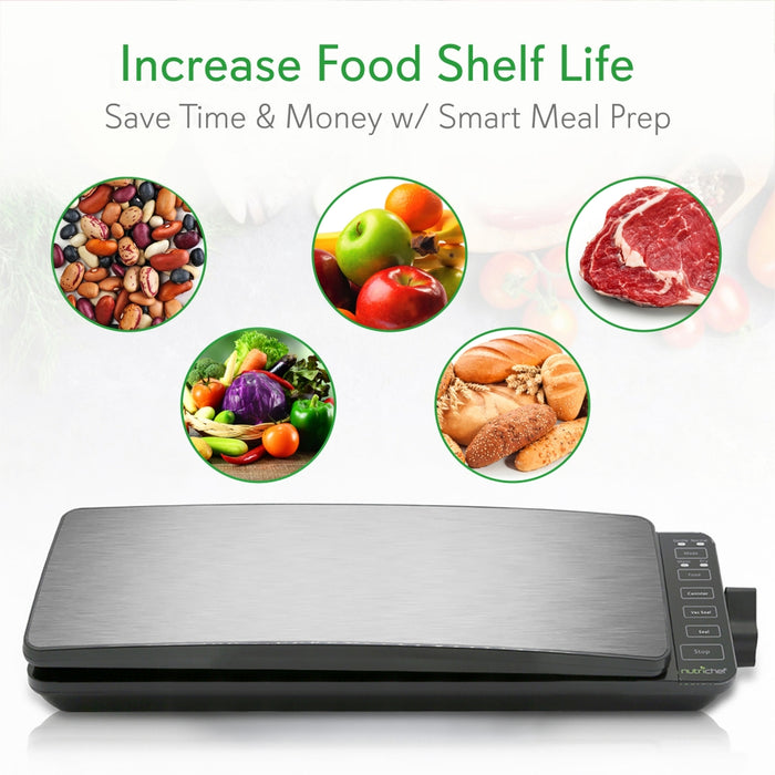 Automatic Food Vacuum Sealer - Electric Air Sealing Preserver System With Reusable Vacuum Food Bags (Stainless Steel)