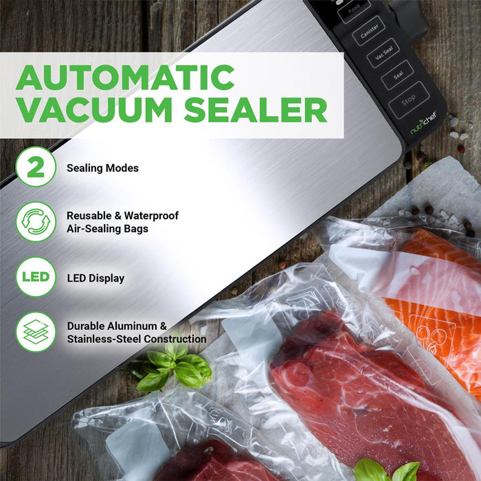 Automatic Food Vacuum Sealer - Electric Air Sealing Preserver System With Reusable Vacuum Food Bags (Stainless Steel)