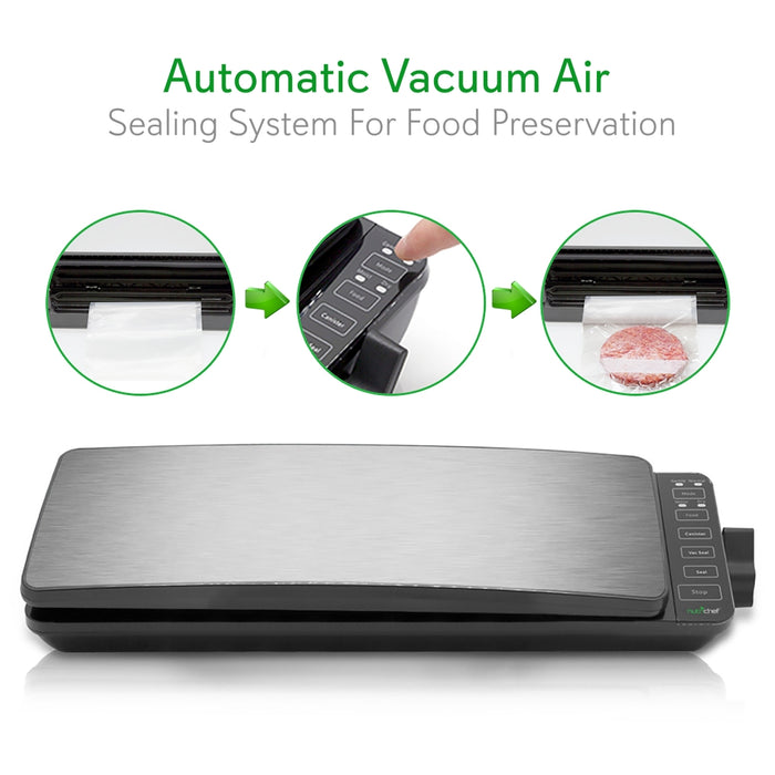 Automatic Food Vacuum Sealer - Electric Air Sealing Preserver System With Reusable Vacuum Food Bags (Stainless Steel)