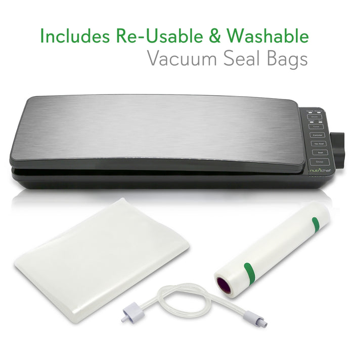 Automatic Food Vacuum Sealer - Electric Air Sealing Preserver System With Reusable Vacuum Food Bags (Stainless Steel)