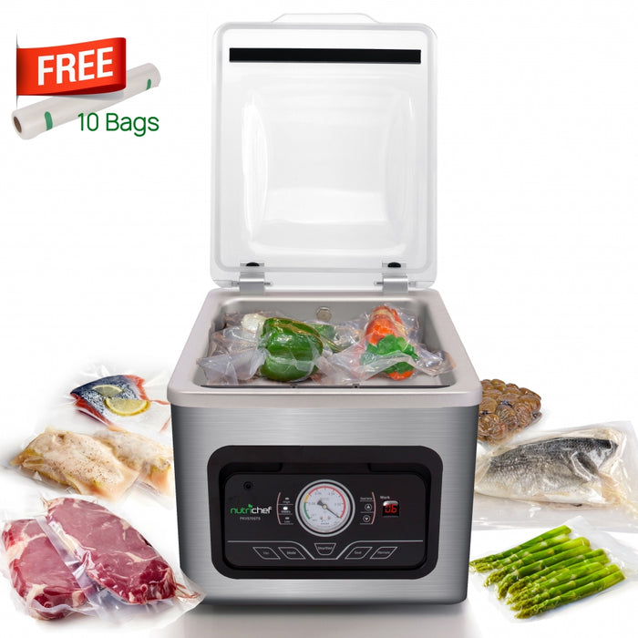 Chamber Food Vacuum Sealer System - Commercial Electric Air Seal Preserver With Air Vac Bags (Stainless Steel)