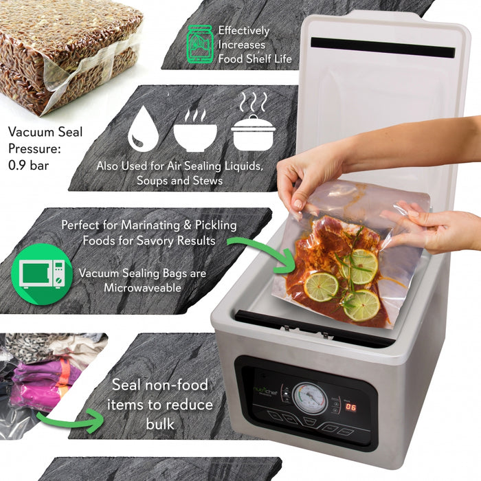 Chamber Food Vacuum Sealer System - Commercial Electric Air Seal Preserver With Air Vac Bags (Stainless Steel)