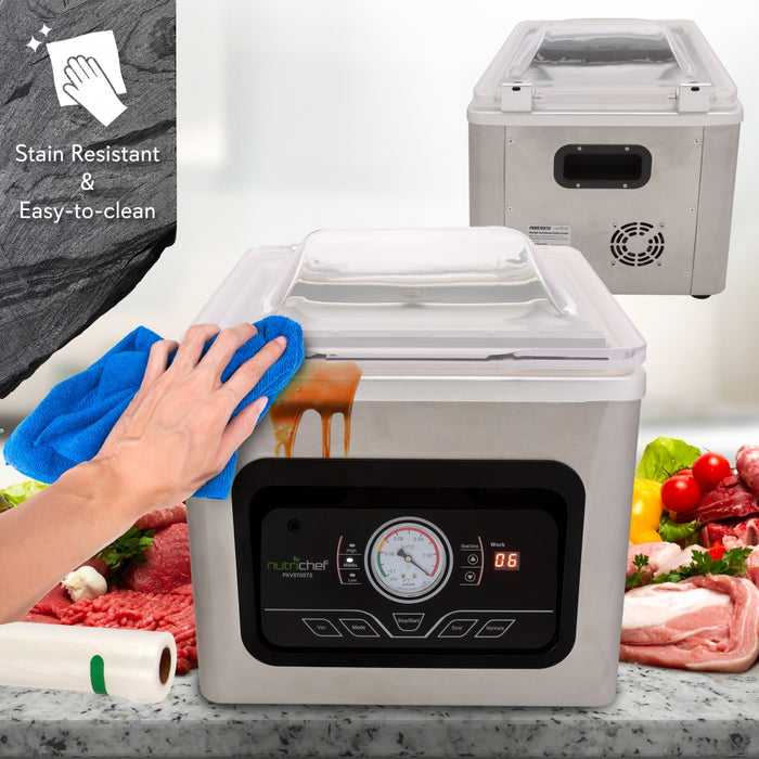 Chamber Food Vacuum Sealer System - Commercial Electric Air Seal Preserver With Air Vac Bags (Stainless Steel)