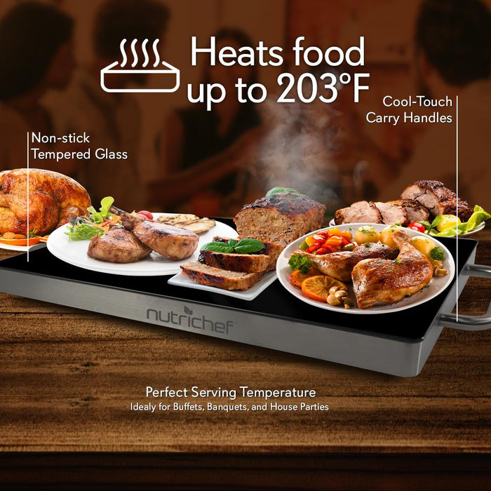 Electric Warming Tray / Food Warmer With Non-Stick Heat-Resistant Glass Plate (14.5'' X 8.6'' Heating Surface)