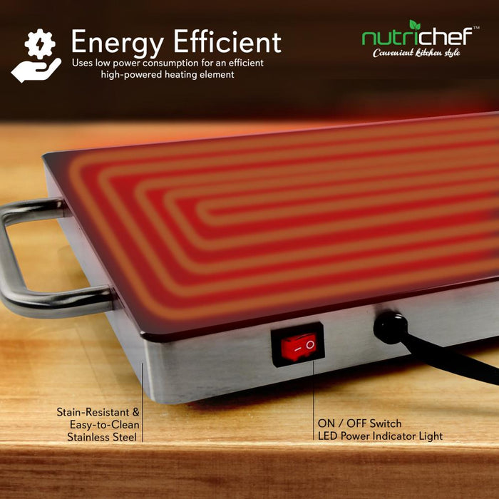 Electric Warming Tray / Food Warmer With Non-Stick Heat-Resistant Glass Plate (14.5'' X 8.6'' Heating Surface)