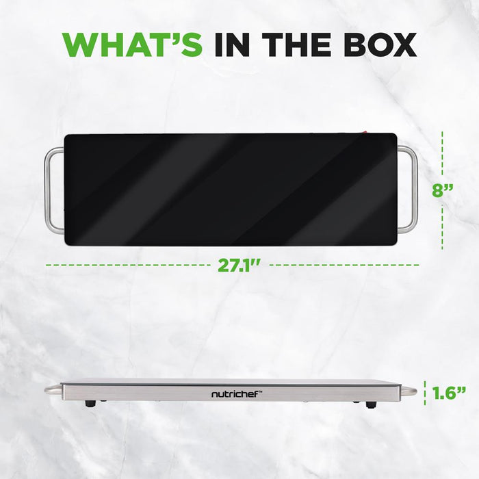 Electric Warming Tray / Food Warmer With Non-Stick Heat-Resistant Glass Plate (22.4'' X 6.7'' Heating Surface)