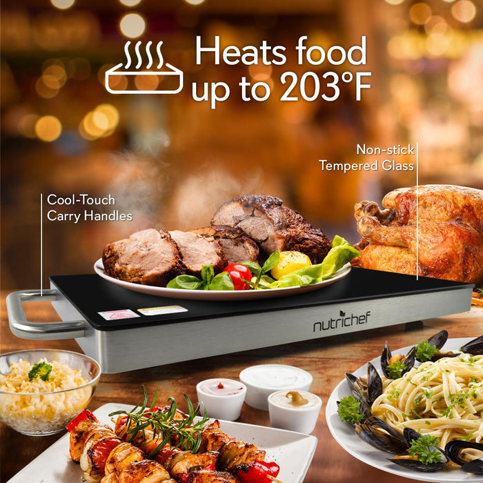 Electric Warming Tray / Food Warmer With Non-Stick Heat-Resistant Glass Plate (19.8'' X 11.9'' Heating Surface)