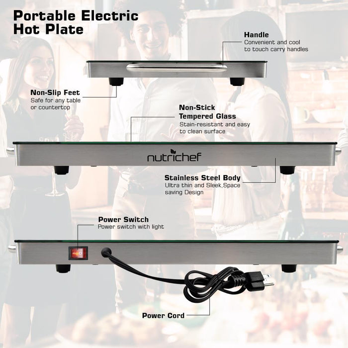 Electric Warming Tray / Food Warmer With Non-Stick Heat-Resistant Glass Plate (19.8'' X 11.9'' Heating Surface)