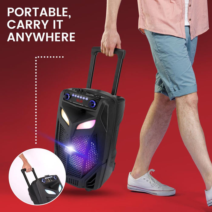 12’’ Bluetooth Portable Pa Speaker - Portable Pa & Karaoke Party Audio Speaker With A Wireless Microphone, With Built-In Rechargeable Battery, Flashing Party Lights, Mp3/Usb/ /Fm Radio (800 Watt Max)