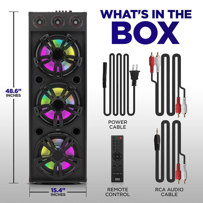 3X12” Portable Bluetooth Pa Karaoke Speaker System - Karaoke Speaker With Led Lights, Usb/Micro Sd/Fm/Bt/Aux/Remote Control/Mic Inputs, With Wheels & Handle Bar (2200 Watt)