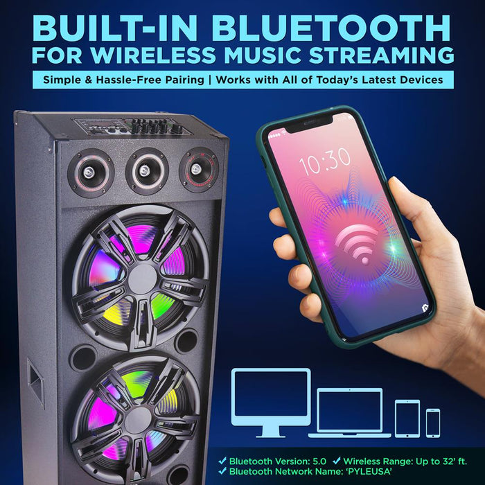 3X12” Portable Bluetooth Pa Karaoke Speaker System - Karaoke Speaker With Led Lights, Usb/Micro Sd/Fm/Bt/Aux/Remote Control/Mic Inputs, With Wheels & Handle Bar (2200 Watt)