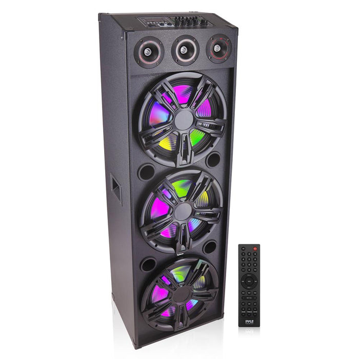 3X12” Portable Bluetooth Pa Karaoke Speaker System - Karaoke Speaker With Led Lights, Usb/Micro Sd/Fm/Bt/Aux/Remote Control/Mic Inputs, With Wheels & Handle Bar (2200 Watt)