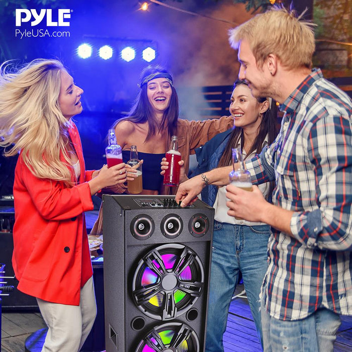 3X12” Portable Bluetooth Pa Karaoke Speaker System - Karaoke Speaker With Led Lights, Usb/Micro Sd/Fm/Bt/Aux/Remote Control/Mic Inputs, With Wheels & Handle Bar (2200 Watt)