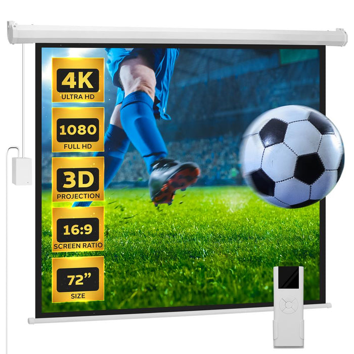 72" Motorized Projector Screen, Electronic Automatic Projection Display, Includes Remote Control