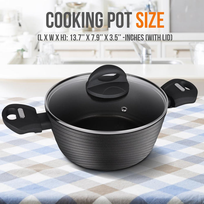 Cooking Pot With Lid - Non-Stick Stylish Kitchen Cookware With Metallic Ridge-Line Pattern, 2 Quart (Works With Model: Nccw12S)