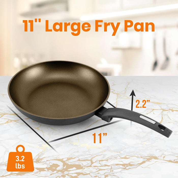 11'' Large Fry Pan - Non-Stick Stylish Kitchen Cookware With Metallic Ridge-Line Pattern (Works With Model: Nccw12S)