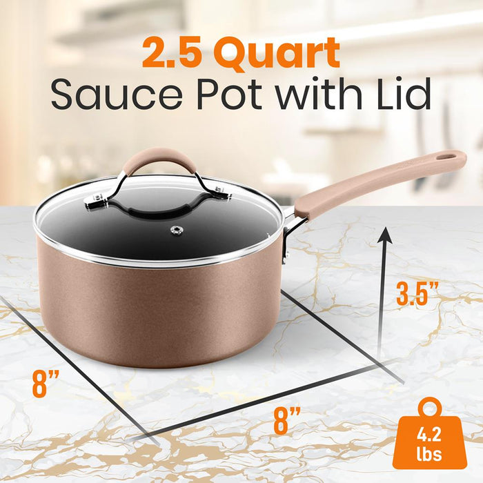 Sauce Pot With Lid - Non-Stick High-Qualified Kitchen Cookware With See-Through Tempered Glass Lids, 2.5 Quart (Works With Models: Nccw14S & Nccw20S)