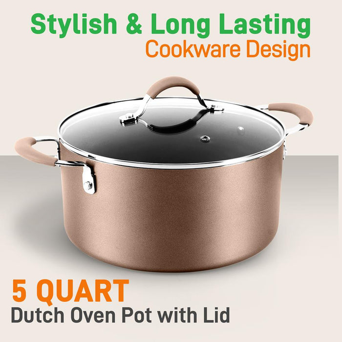 Dutch Oven Pot With Lid - Non-Stick High-Qualified Kitchen Cookware With See-Through Tempered Glass Lids, 5 Quart (Works With Models: Nccw14S & Nccw20S)