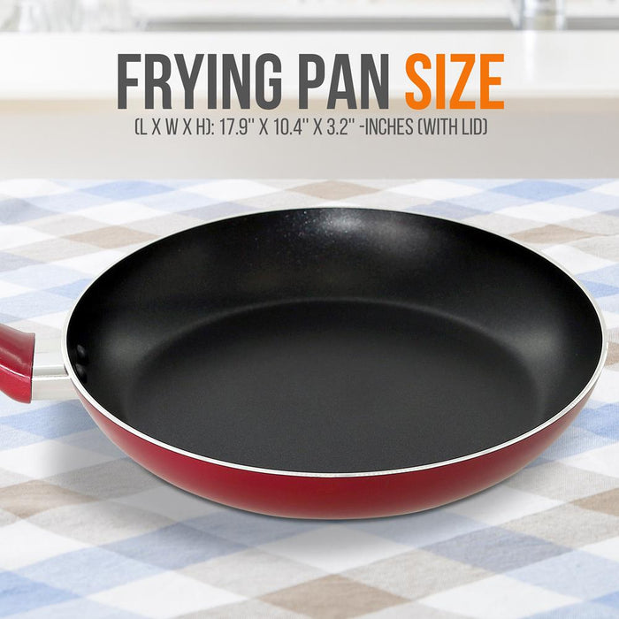 10'' Large Open Fry Pan - Non-Stick High-Qualified Kitchen Cookware With Black Inside And Red Outside (Works With Model: Nccwa13Rd)