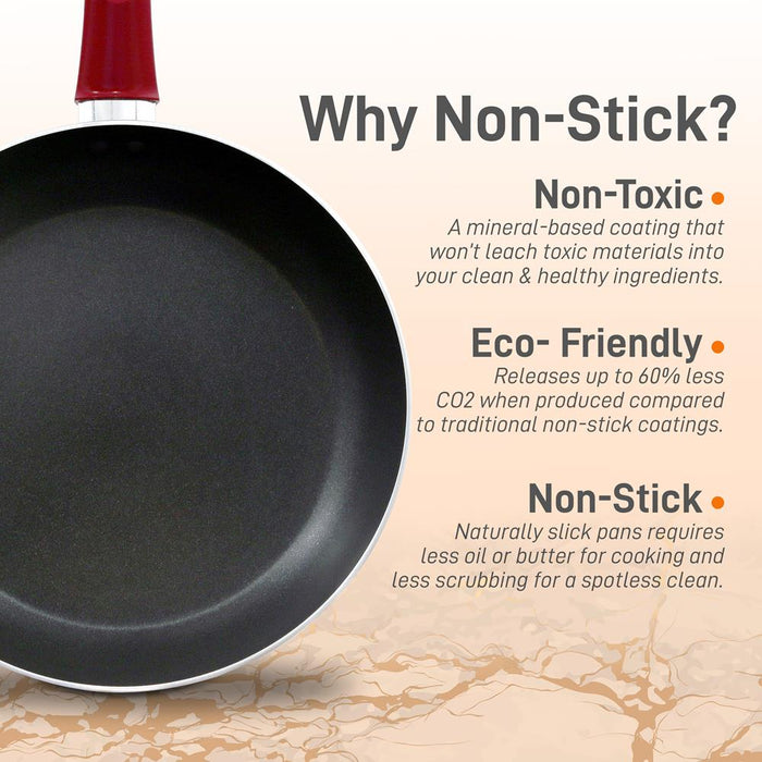 8'' Medium Open Fry Pan - Non-Stick High-Qualified Kitchen Cookware With Black Inside And Red Outside (Works With Model: Nccwa13Rd)