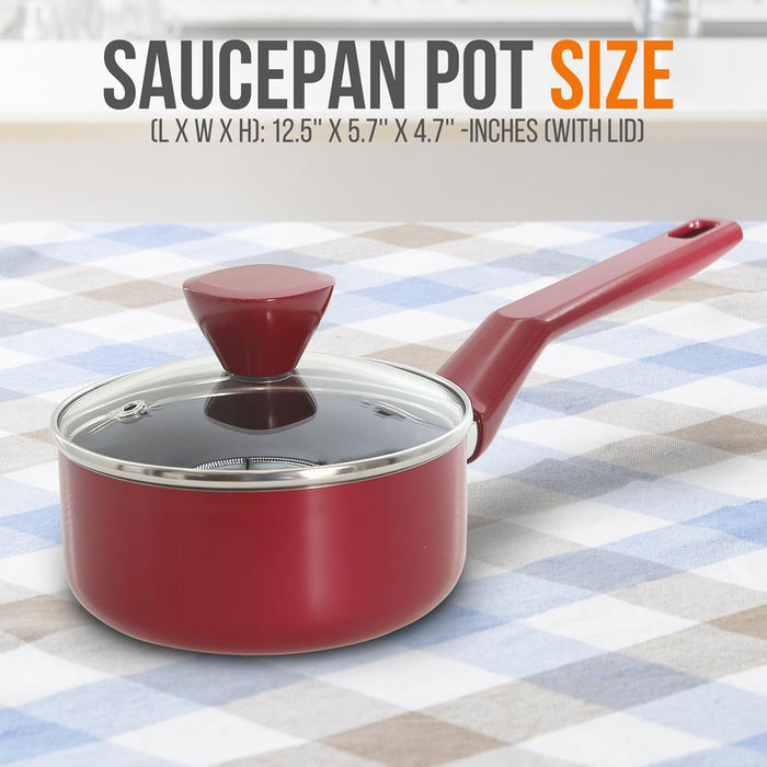 Saucepan Pot With Lid - Non-Stick High-Qualified Kitchen Cookware With See-Through Tempered Glass Lids, 1 Qt. (Works With Model: Nccwa13Rd)