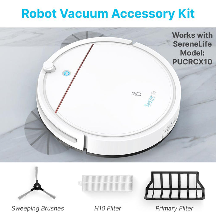 Robot Vacuum Accessory Kit - 2 Replacement Side Brush, Primary Filter & 2 H10 Filters, For Serenelife Robot Vacuum Model: Pucrcx10