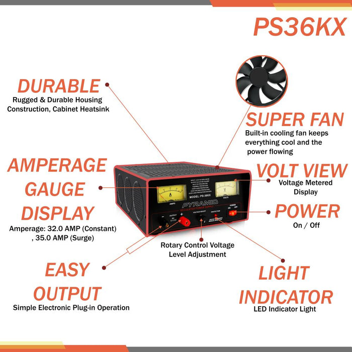 Bench Power Supply, Ac-To-Dc Power Converter With Adjustable Voltage Control (32 Amp)