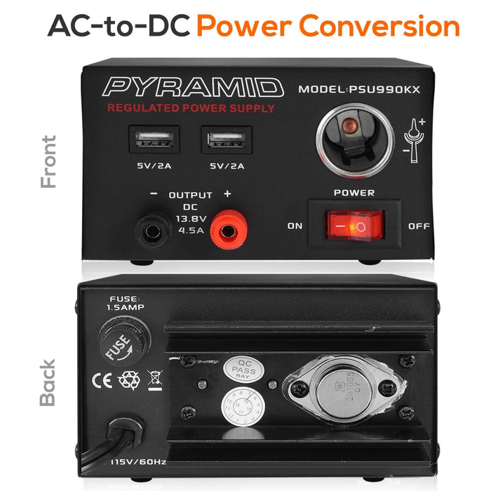 Bench Dc Power Supply - Ac-To-Dc Power Converter With Dual Usb Charge Ports, Car Cigarette Lighter Plug (4.5 Amp)