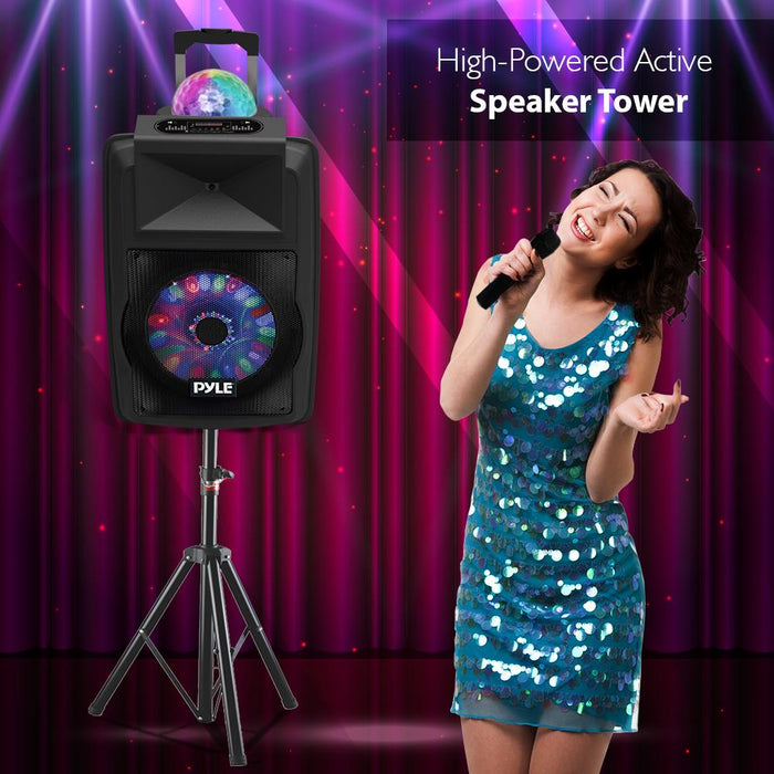 Portable Pa Speaker System Bundle Kit With Built-In Led Lights, Rechargeable Battery, Bluetooth Wireless Streaming, Handheld Microphone, Mp3/Usb/Micro Sd/Fm Radio (12’’ -Inch, 700 Watt)