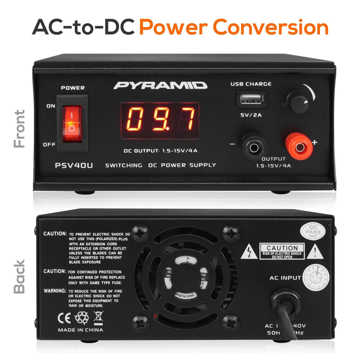 Bench Power Supply - Ac-To-Dc Power Converter With Usb Charge Port, Lcd Digital Display, Adjustable Voltage (4 Amp)