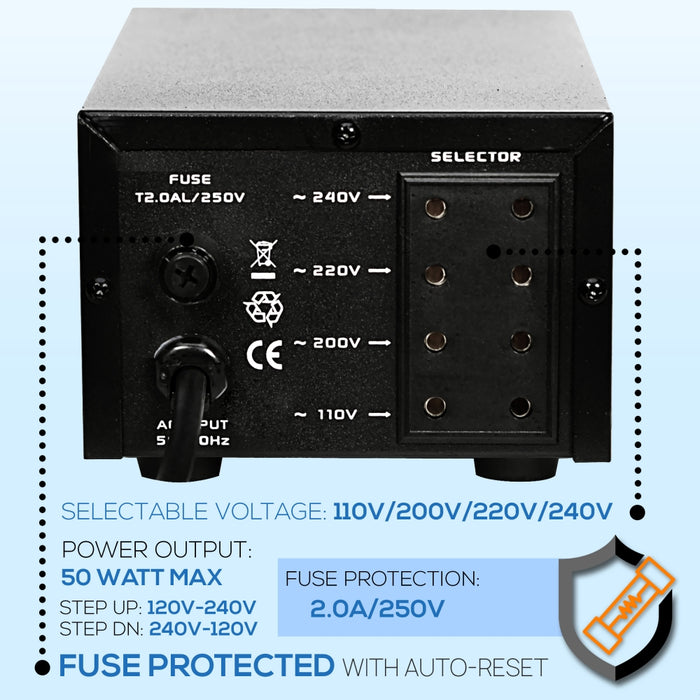 Step Up Down Voltage Converter Transformer- Power Supply Voltage Converter With Usb Charge Port (50 Watt)