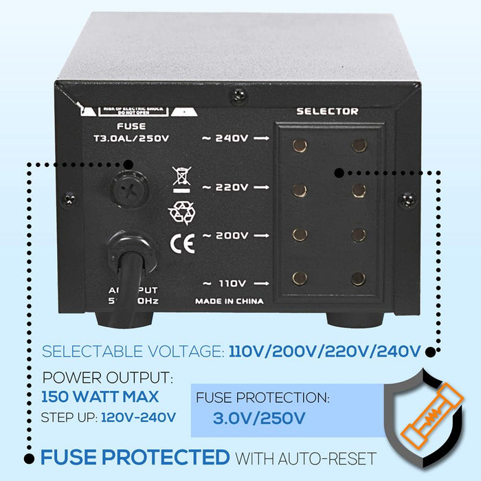 Step Up Down Voltage Converter Transformer- Power Supply Voltage Converter With Usb Charge Port (150 Watt)