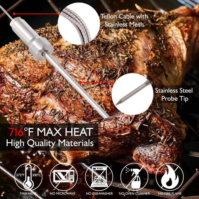 Smart Bluetooth Bbq Grill Thermometer - Digital Display, Stainless Dual Probes Safe To Leave In Outdoor Barbecue Meat Smoker - Wireless Remote Alert Ios Android Phone - Nutrichef Pwirbbq60