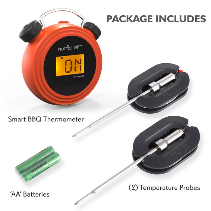 Smart Bluetooth Bbq Grill Thermometer - Digital Display, Stainless Dual Probes Safe To Leave In Outdoor Barbecue Meat Smoker - Wireless Remote Alert Ios Android Phone - Nutrichef Pwirbbq60