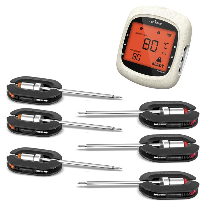 6 Channels Bluetooth Bbq Digital Thermometer With 6 Probes - Large Lcd Display, For Grilling Smoking, Oven, Cooking, And Bbq