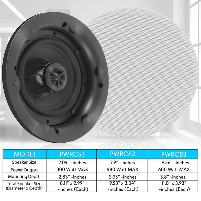 Dual 5.25" In-Wall / In-Ceiling Speakers - 2-Way Full Range Stereo Speaker System With Magnetic Grill (300 Watt)