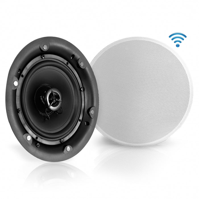 Dual 6.5" In-Wall / In-Ceiling Bluetooth Speaker System - 2-Way Full Range Stereo Speakers With Wireless Streaming Ability, Magnetic Grill (300 Watt)