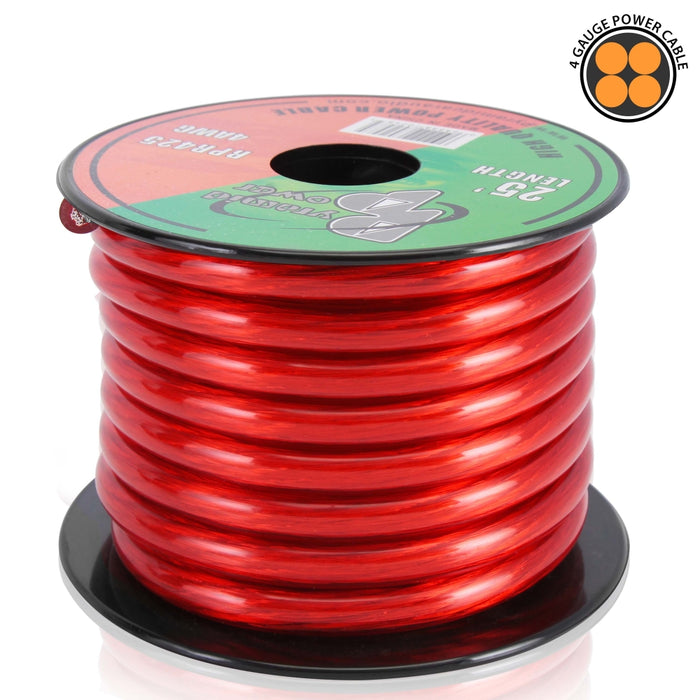 4 Gauge Clear Red Power Wire 25 Ft. Ofc