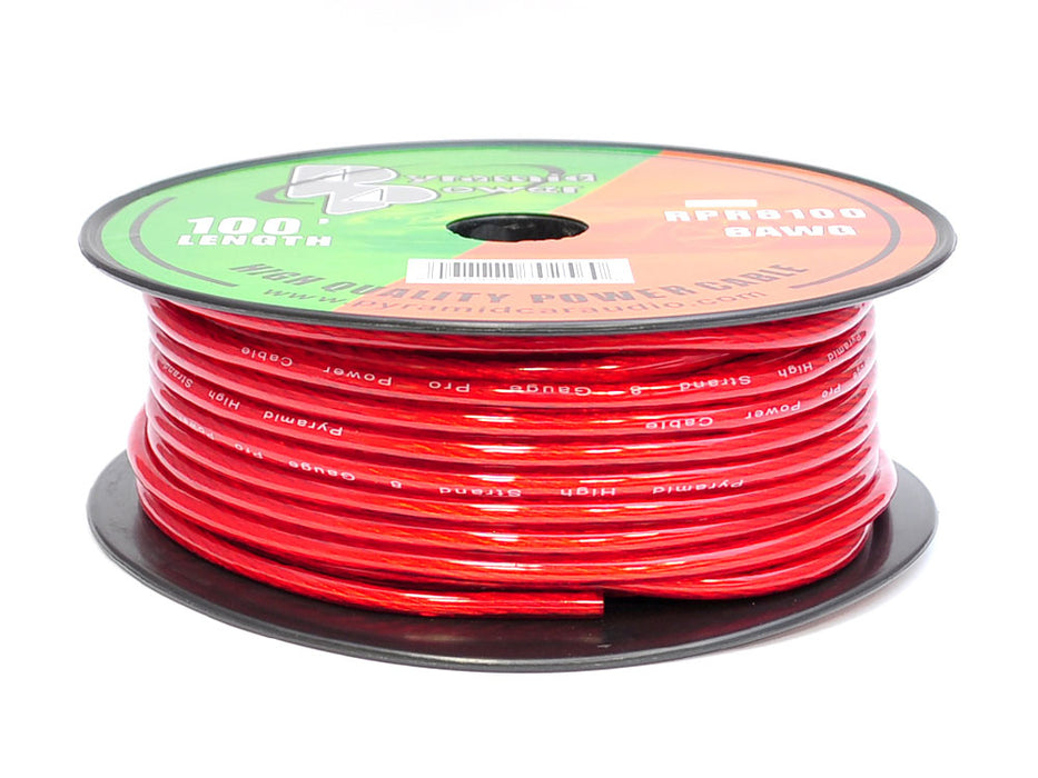 8 Gauge Clear Red Power Wire 100 Ft. Ofc