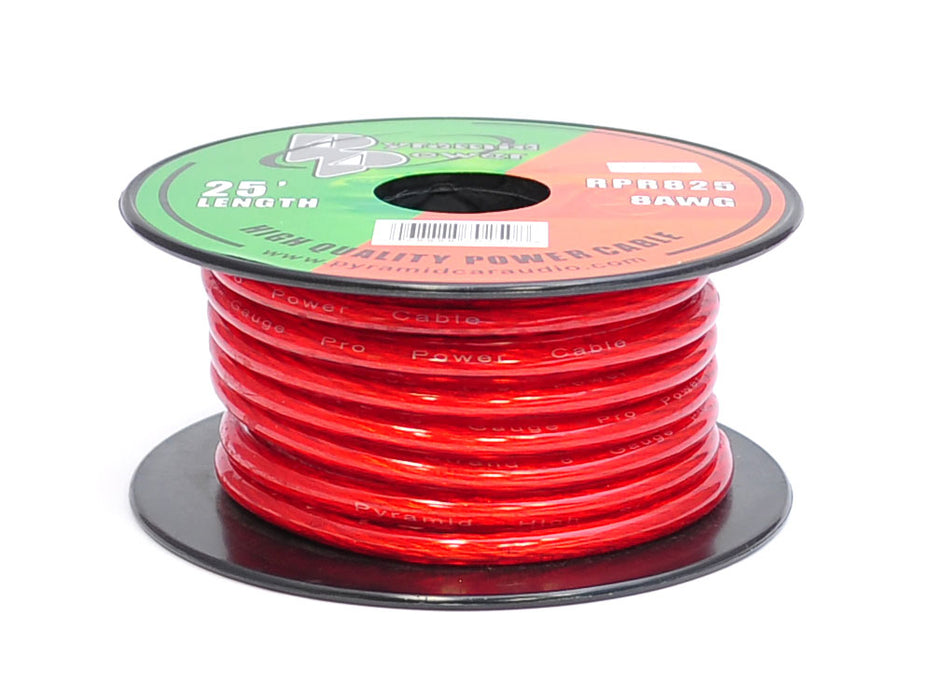 8 Gauge Clear Red Power Wire 25 Ft. Ofc