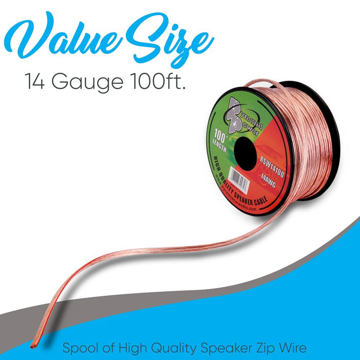 14 Gauge 100 Ft. Spool Of High Quality Speaker Zip Wire(Colors May Vary)