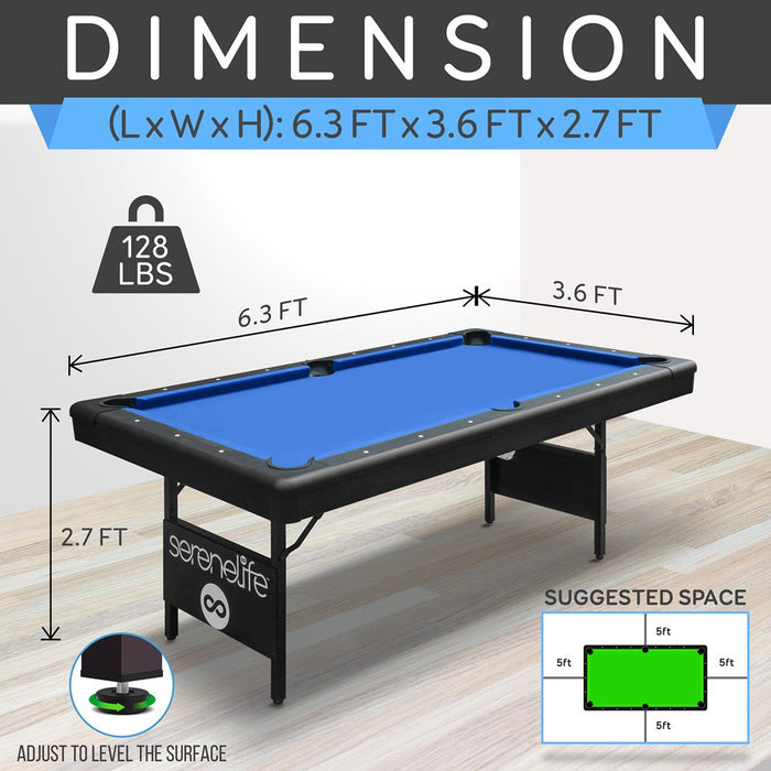 76'' Portable And Foldable Pool Table With Accessory Kit (Blue)