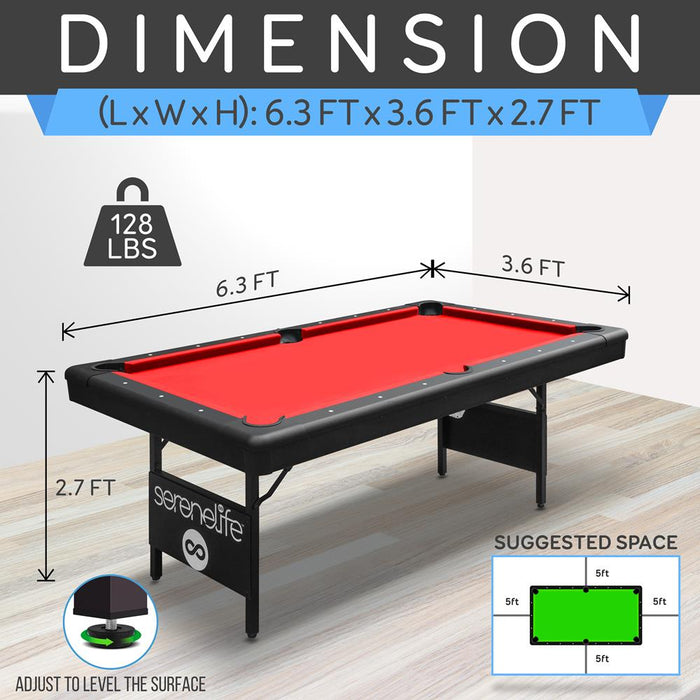 76'' Portable And Foldable Pool Table With Accessory Kit (Red)