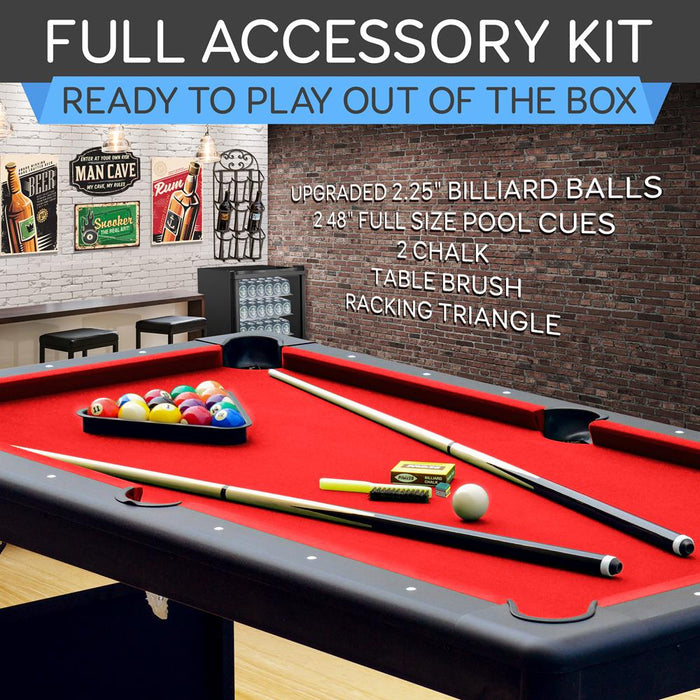 76'' Portable And Foldable Pool Table With Accessory Kit (Red)