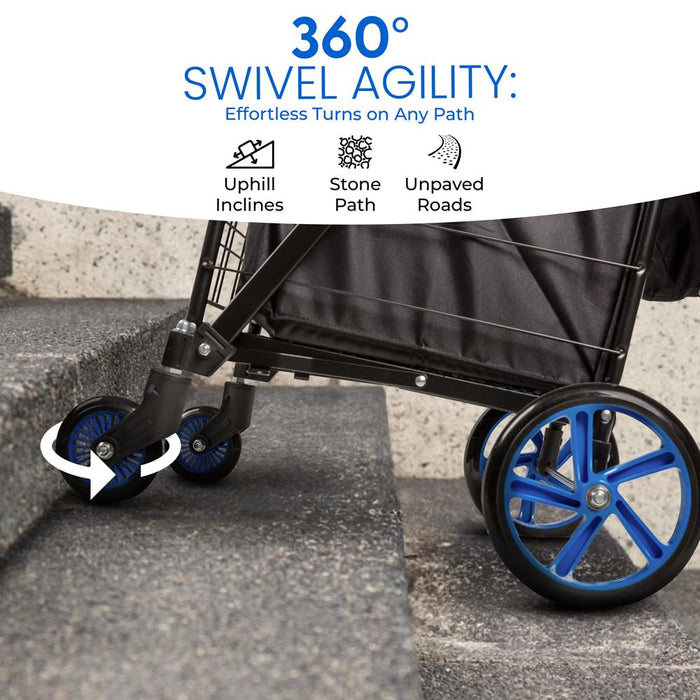 Heavy Duty Foldable Shopping Cart With Removable Cart Liner, 360 Degree Rolling Swivel Wheels, And Adjustable Handle, 110 Lbs. Weight Capacity For Groceries, Laundry, Luggage, And More