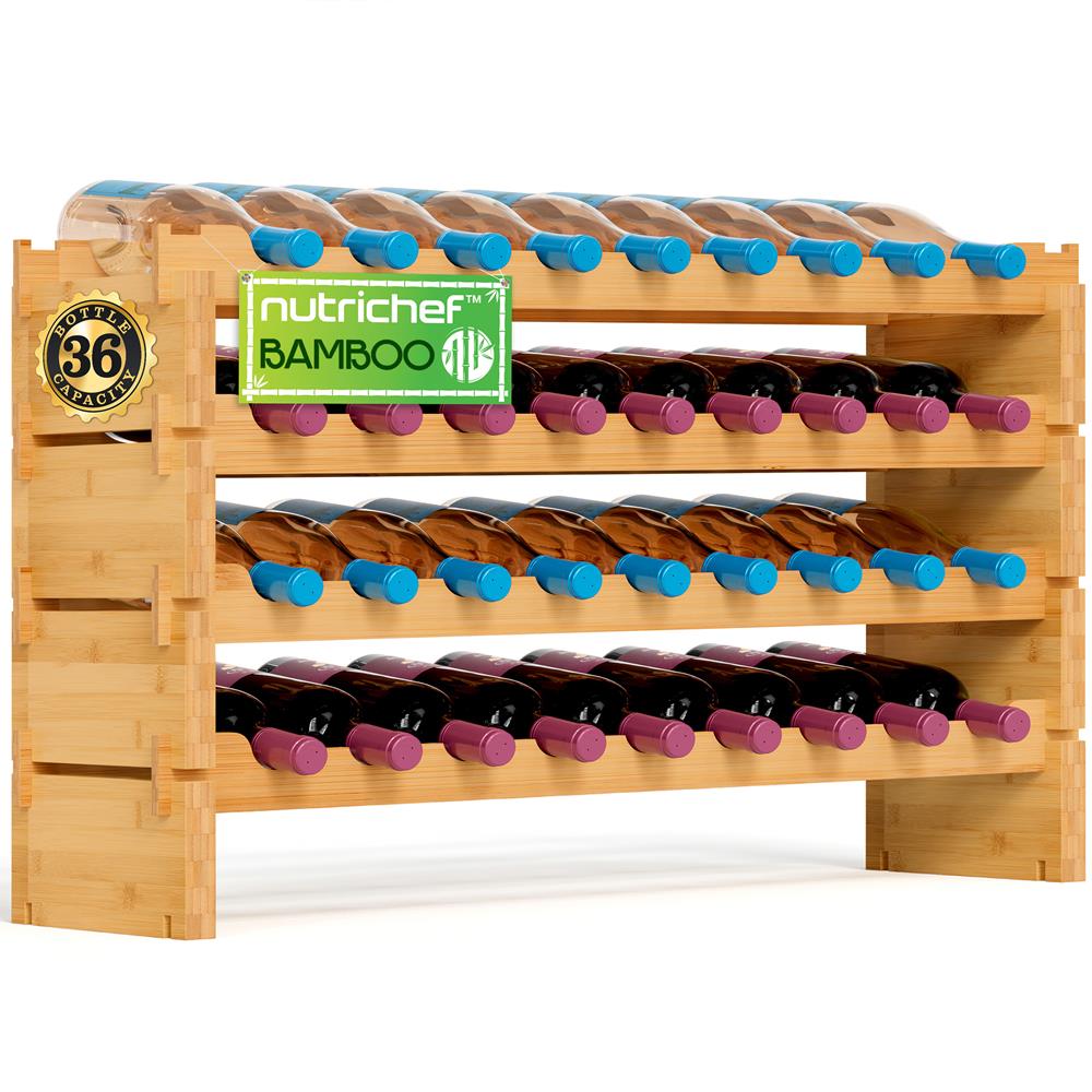 Stackable Wine Rack 36-Bottle Capacity Bamboo Modular Display