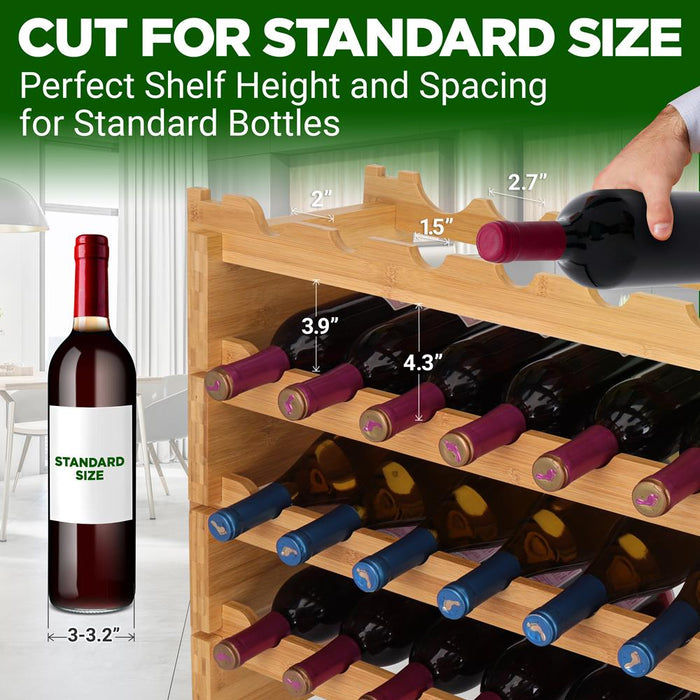 Stackable Wine Storage Rack - Wine Rack With 36 Bottle Slots, 4-Tier Modular Wine Display Shelves